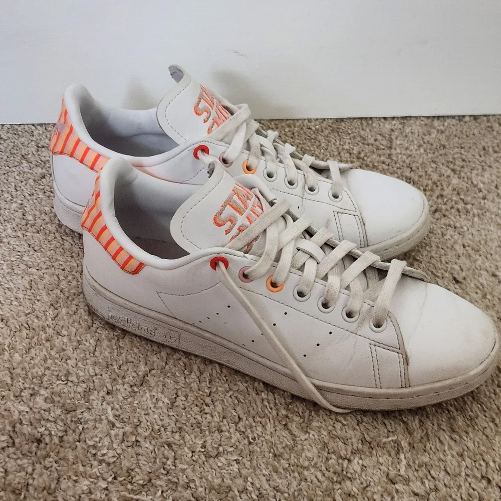 Stan Smith For Adidas White and Orange Sneakers (8.5) - Picture 5 of 6